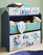 Ginger Home Organizator din lemn pentru jucarii cu 6 cutii textile Dinosaur