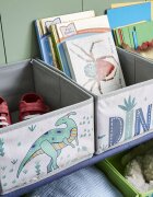 Ginger Home Organizator din lemn pentru jucarii cu 6 cutii textile Dinosaur