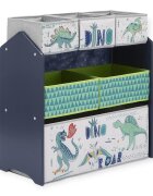 Ginger Home Organizator din lemn pentru jucarii cu 6 cutii textile Dinosaur