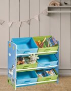 Ginger Home Organizator din lemn pentru jucarii cu 6 cutii textile Savanna