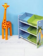 Ginger Home Organizator din lemn pentru jucarii cu 6 cutii textile Savanna