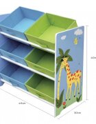 Ginger Home Organizator din lemn pentru jucarii cu 6 cutii textile Savanna