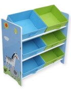 Ginger Home Organizator din lemn pentru jucarii cu 6 cutii textile Savanna