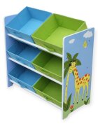 Ginger Home Organizator din lemn pentru jucarii cu 6 cutii textile Savanna