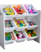 Ginger Home Organizator din lemn pentru jucarii cu 9 cutii din plastic Alb