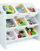 Ginger Home Organizator din lemn pentru jucarii cu 9 cutii din plastic Alb