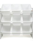 Ginger Home Organizator din lemn pentru jucarii cu 9 cutii din plastic Alb