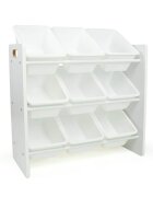 Ginger Home Organizator din lemn pentru jucarii cu 9 cutii din plastic Alb