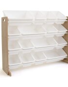 Ginger Home Organizator din lemn Wood Alb pentru jucarii si carticu 16 cutii de depozitare din plastic interschimbabile de diferite dimensiuniutilizare camera copiigradiniteafterschool