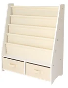 Ginger Home Organizator pentru copii 2in1 Montessori Alb cu raft pentru carti si jucarii2 cutii depozitare dimensiune 70x30x85 cm