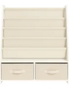 Ginger Home Organizator pentru copii 2in1 Montessori Alb cu raft pentru carti si jucarii2 cutii depozitare dimensiune 70x30x85 cm