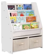 Ginger Home Organizator pentru copii 2in1 Montessori Alb cu raft pentru carti si jucarii2 cutii depozitare dimensiune 70x30x85 cm