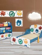 Ginger Home Pat junior din lemn 140x70 cm cu laterale protectie si polita Monster