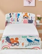 Ginger Home Pat junior din lemn 140x70 cm cu laterale protectie si polita Super Girl