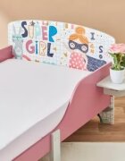 Ginger Home Pat junior din lemn 140x70 cm cu laterale protectie si polita Super Girl
