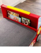Ginger Home Pat pentru copii din lemn camion de pompieri cu protectii laterale