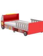 Ginger Home Pat pentru copii din lemn camion de pompieri cu protectii laterale