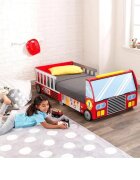 Ginger Home Pat pentru copii din lemn camion de pompieri cu protectii laterale