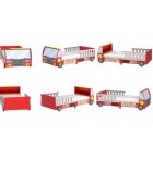 Ginger Home Pat pentru copii din lemn camion de pompieri cu protectii laterale