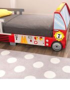 Ginger Home Pat pentru copii din lemn camion de pompieri cu protectii laterale