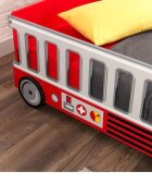 Ginger Home Pat pentru copii din lemn camion de pompieri cu protectii laterale