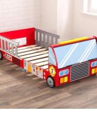 Ginger Home Pat pentru copii din lemn camion de pompieri cu protectii laterale