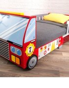 Ginger Home Pat pentru copii din lemn camion de pompieri cu protectii laterale