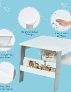 Ginger Home Set masuta cu 2 scaunele din lemn AlbAlbastru cu raft de depozitare cartiblat cu deschidere pentru creioane si accesoriicolturi si margini rotunjitedesign modern si elegantdimensiune masa 60x60x51 cm