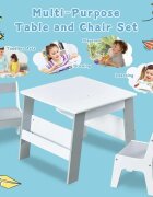 Ginger Home Set masuta cu 2 scaunele din lemn AlbAlbastru cu raft de depozitare cartiblat cu deschidere pentru creioane si accesoriicolturi si margini rotunjitedesign modern si elegantdimensiune masa 60x60x51 cm