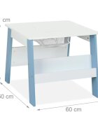 Ginger Home Set masuta cu 2 scaunele din lemn AlbAlbastru cu raft de depozitare cartiblat cu deschidere pentru creioane si accesoriicolturi si margini rotunjitedesign modern si elegantdimensiune masa 60x60x51 cm