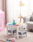 Ginger Home Set masuta cu 2 scaunele din lemn cu spatiu de depozitare si placa pentru constructii LEGO Alb