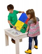 Ginger Home Set masuta cu 2 scaunele din lemn cu spatiu de depozitare si placa pentru constructii LEGO Alb