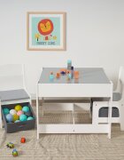 Ginger Home Set masuta cu 2 scaunele din lemn cu spatiu de depozitare si tabla AlbGri