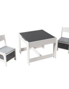Ginger Home Set masuta cu 2 scaunele din lemn cu spatiu de depozitare si tabla AlbGri