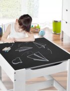 Ginger Home Set masuta cu 2 scaunele din lemn cu spatiu de depozitare si tabla AlbGri