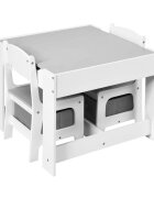 Ginger Home Set masuta cu 2 scaunele din lemn cu spatiu de depozitare si tabla AlbGri