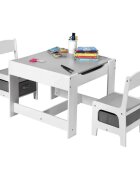 Ginger Home Set masuta cu 2 scaunele din lemn cu spatiu de depozitare si tabla AlbGri