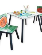 Ginger Home Set masuta cu 2 scaunele din lemn pentru activitati si servire masa Dinosaur