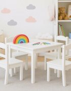 Ginger Home Set masuta cu 4 scaunele din lemn Albmargini rotunjitedesign scandinav elegantpotrivit pentru luat masaactivitatitemegradinitaafter school