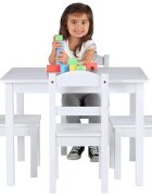 Ginger Home Set masuta cu 4 scaunele din lemn Albmargini rotunjitedesign scandinav elegantpotrivit pentru luat masaactivitatitemegradinitaafter school