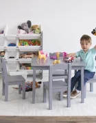 Ginger Home Set masuta cu 4 scaunele din lemn Grimargini rotunjitedesign scandinav elegantpotrivit pentru luat masaactivitatitemegradinitaafter school