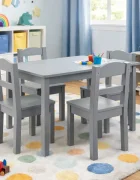 Ginger Home Set masuta cu 4 scaunele din lemn Grimargini rotunjitedesign scandinav elegantpotrivit pentru luat masaactivitatitemegradinitaafter school