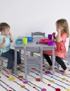 Ginger Home Set masuta cu 4 scaunele din lemn Grimargini rotunjitedesign scandinav elegantpotrivit pentru luat masaactivitatitemegradinitaafter school