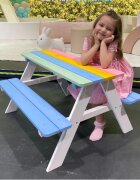 Ginger Home Set masuta cu bancute din lemn pentru copii Rainbow utilizare in gradina curte balcon cat si in interiorul camerei copiilor