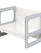 Ginger Home Set masuta cu scaunel tip Montessori bancuta 3in1 AlbGri transformabil material MDFmargini rotunjitesuprafata neteda usor de curatat
