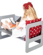 Ginger Home Set masuta cu scaunel tip Montessori bancuta 3in1 AlbGri transformabil material MDFmargini rotunjitesuprafata neteda usor de curatat