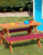 Ginger Home Set masuta de gradina cu bancute din lemn si pernute sezut Brown