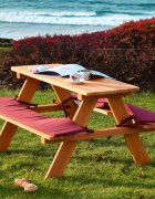Ginger Home Set masuta de gradina cu bancute din lemn si pernute sezut Brown