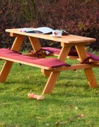 Ginger Home Set masuta de gradina cu bancute din lemn si pernute sezut Brown