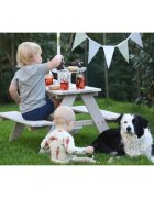 Ginger Home Set masuta de gradina cu bancute din lemn si umbrela Alb